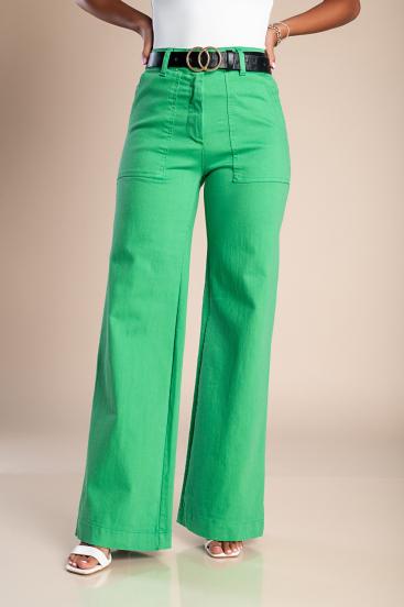 Pantalón de algodón con pernera ancha, verde