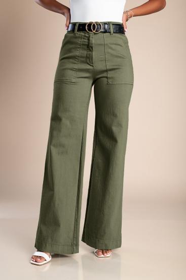 Pantalón de algodón con pantalón ancho, oliva