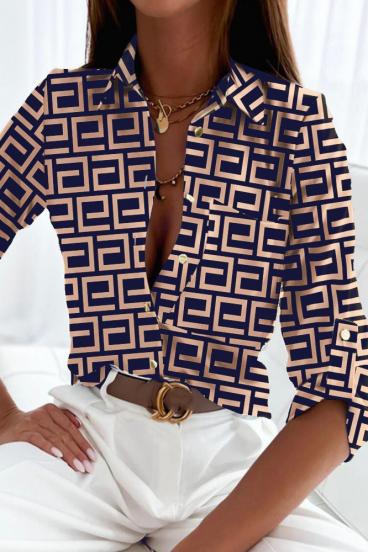 Elegante blusa con estampado geométrico Lavlenta, beige-azul
