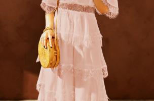 Vestido midi elegante con detalles de encaje transparente Tiziana, rosa
