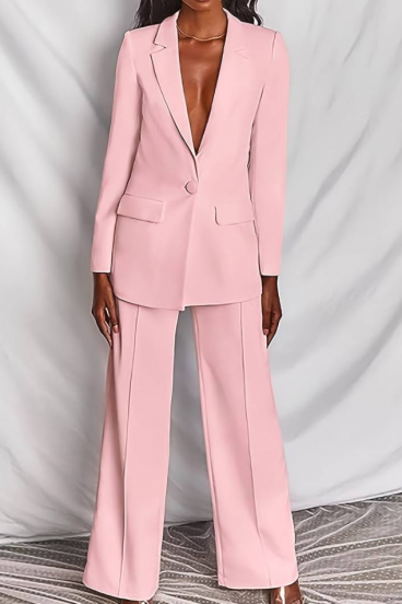 Elegante conjunto de blazer y pantalón, rosa claro