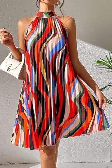 Vestido mini plisado con estampado, multicolor
