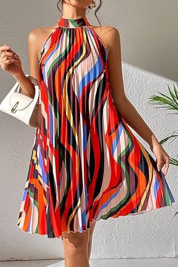 Vestido mini plisado con estampado, multicolor