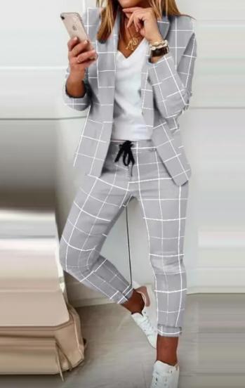 Conjunto pantalón con blazer elegante con estampado Estrena, gris claro - cuadros