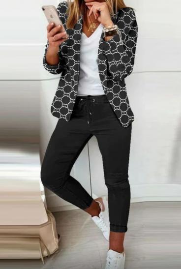 Conjunto pantalón con blazer elegante con estampado Estrena, negro/blanco