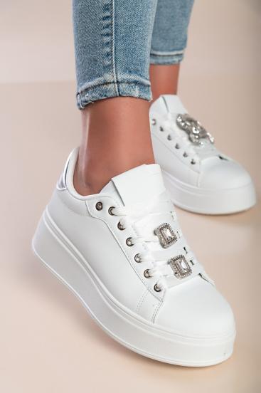 Zapatillas de moda con detalles decorativos, blanco/plateado