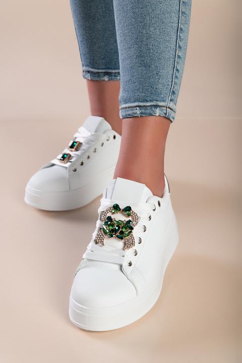 Zapatillas de moda con detalles decorativos, blanco/verde
