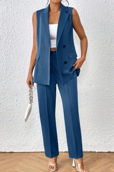 Elegante conjunto de blazer sin mangas y pantalón, azul