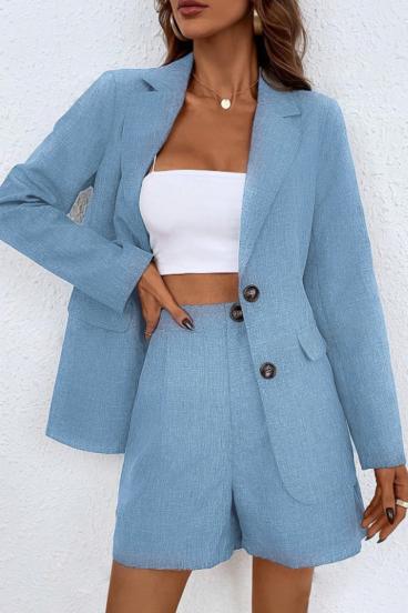 Elegante conjunto de blazer y pantalón corto, azul