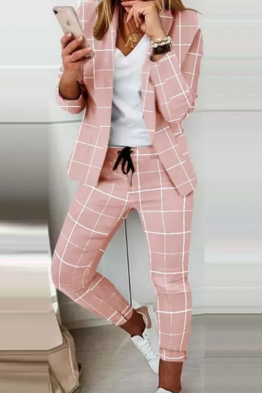 Conjunto pantalón con blazer elegante con estampado  Estrena, rosa claro - cuadros