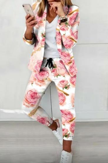 Conjunto de blazer y pantalón elegante con estampado de flores Estrena, blanco/estampado