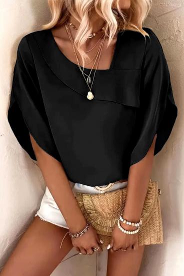 Blusa holgada elegante con escote asimétrico, negro