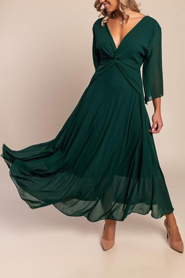 Vestido largo con cuello de pico, verde oscuro