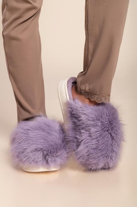 Pantuflas con pelo sintético, lila