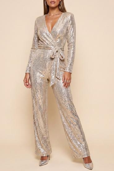 Mono elegante con lentejuelas, color dorado