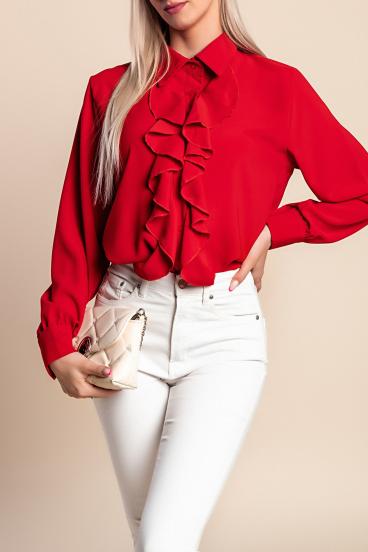 Camisa elegante con volantes, burdeos