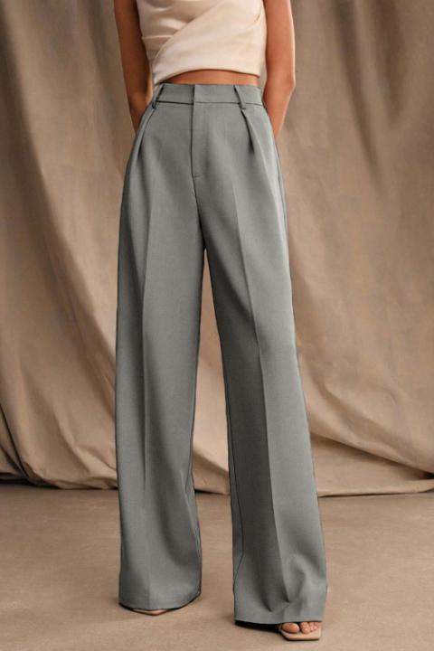 Pantalón elegante de talle alto, gris