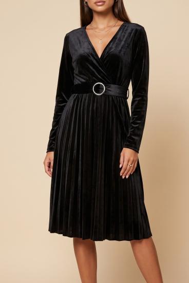 Vestido midi de terciopelo de imitación, negro