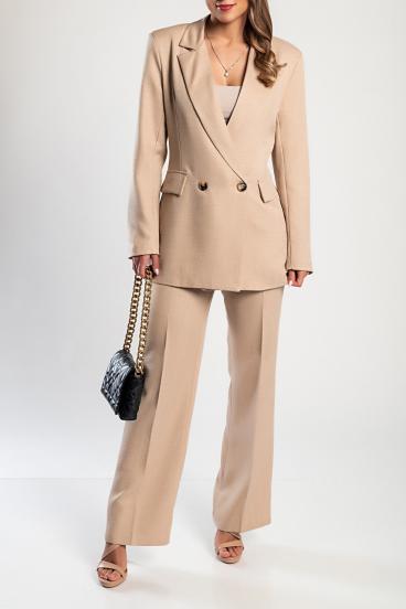 Elegante conjunto de blazer y pantalón, beige