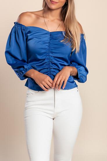 Blusa con mangas 3/4, color azul
