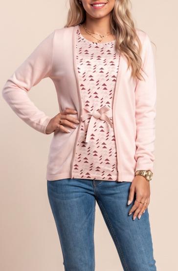 Suéter de talla grande con lazo decorativo, rosa claro