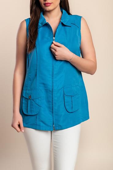Chaleco de talla grande con cremallera, azul