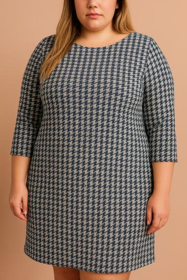 Vestido midi de talla grande con estampado de pepitas, azul oscuro