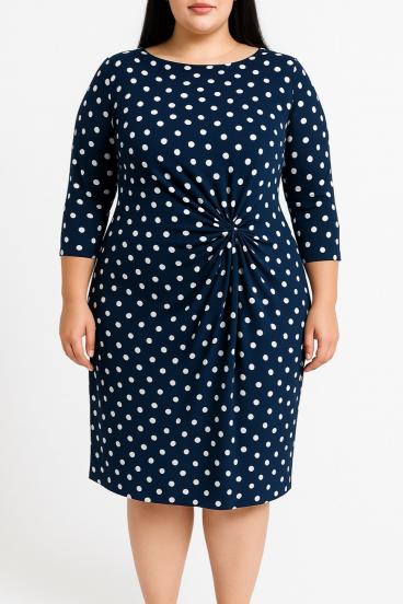 Vestido talla grande con estampado de lunares, azul oscuro