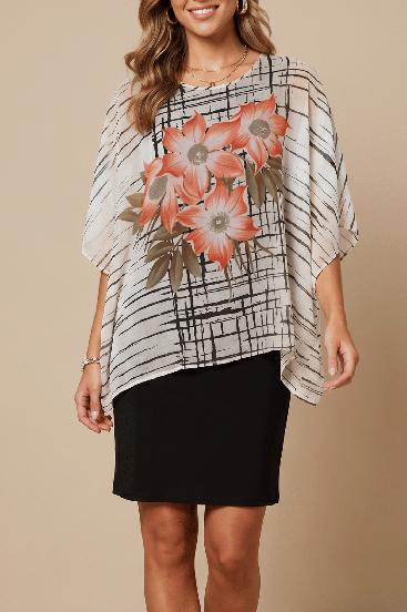 Vestido estampado de talla grande, color negro.