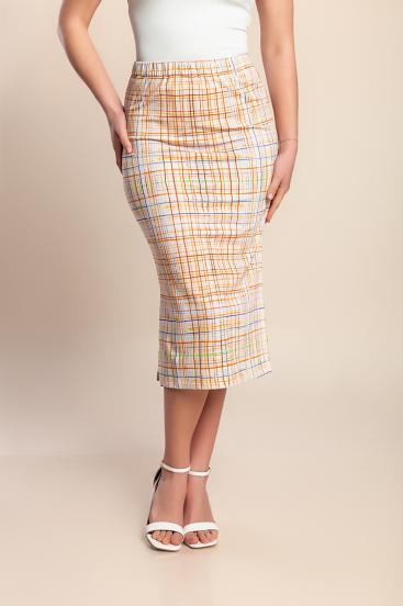 Falda midi con estampado, amarilla