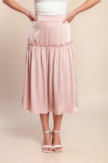 Falda midi con volantes, rosa claro