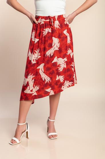 Falda midi con estampado, roja