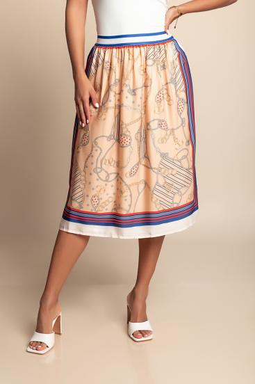 Falda midi con estampado, amarilla