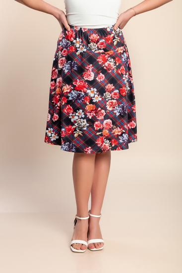 Falda de talla grande con estampado floral, roja.