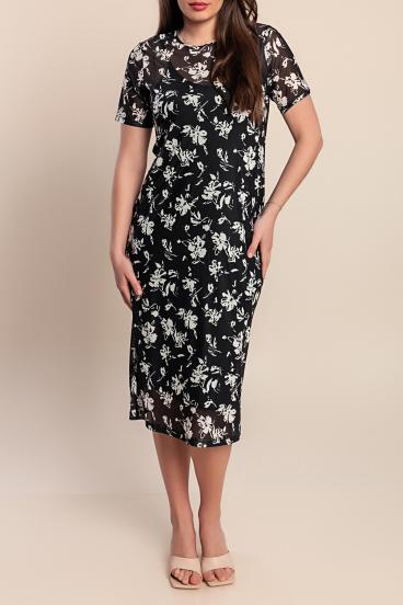 Elegante vestido midi con estampado, color negro.