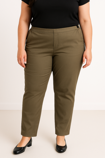 Pantalones de algodón talla grande, oliva