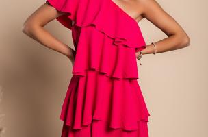 Mini vestido elegante con volantes Liona, rosa