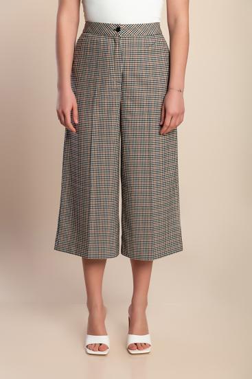 Pantalón capri con estampado de cuadros, marrón