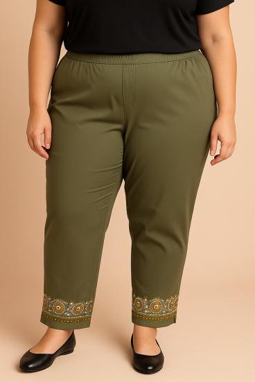 Pantalones de algodón talla grande con bordado, oliva