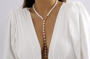 Elegante collar de perlas de imitación Montsia, color oro.