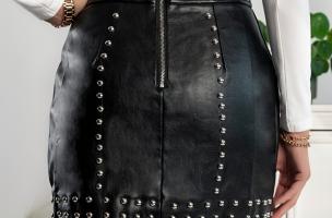 Minifalda de piel sintética con remaches Papiola, negro