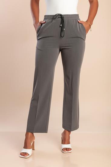 Pantalón elegante con cinturilla elástica, color gris.