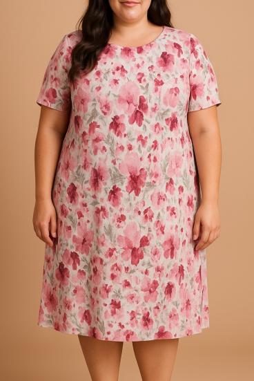 Vestido de talla grande con estampado floral, color rosa.