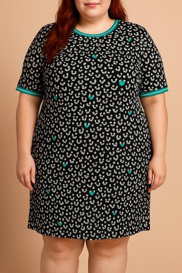 Vestido estampado de talla grande, color negro.