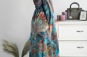 Maxi vestido elegante con estampado Montella, azul claro