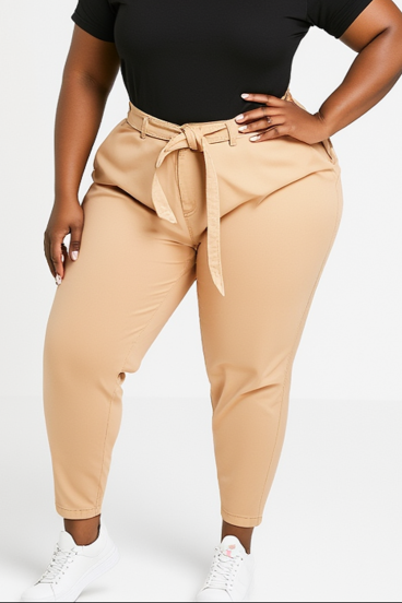 Pantalones de algodón talla grande, beige
