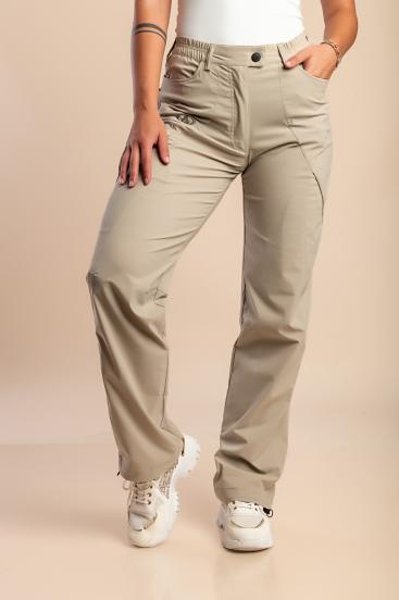 Pantalones talla grande con cintura elástica, beige