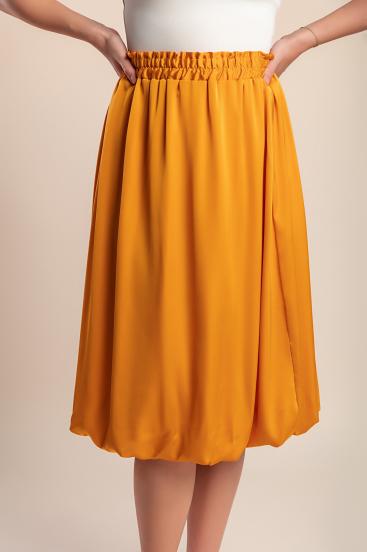 Falda midi con cinturilla elástica, color mostaza