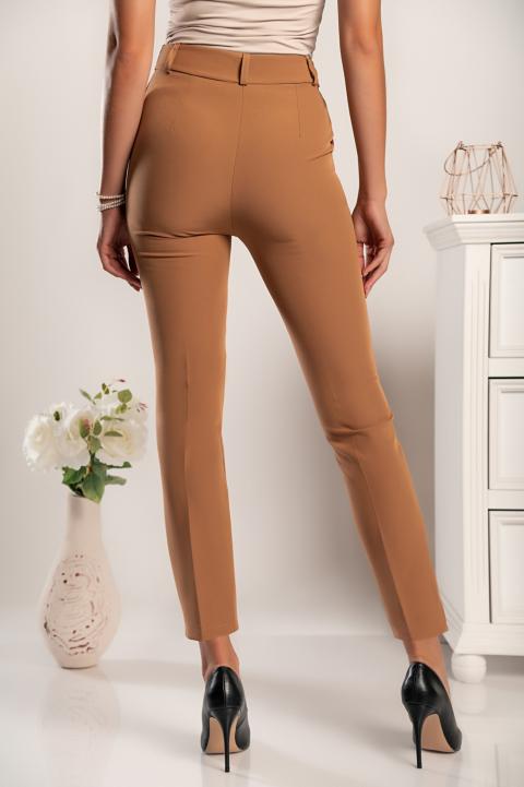 Elegante pantalón largo de tiro alto Amposta, color camel