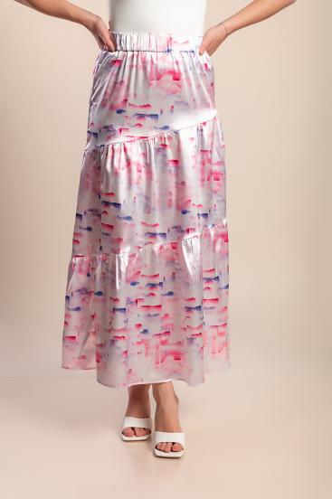 Falda larga con estampado, color rosa